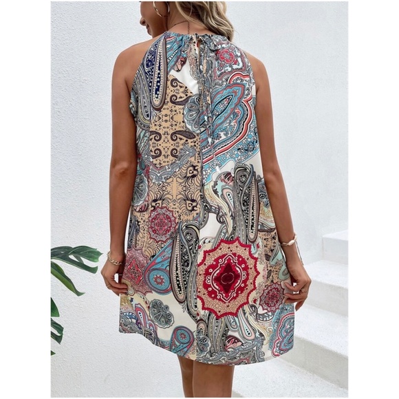 Boho Floral Paisley Halter Mini Dress - Picture 8 of 13